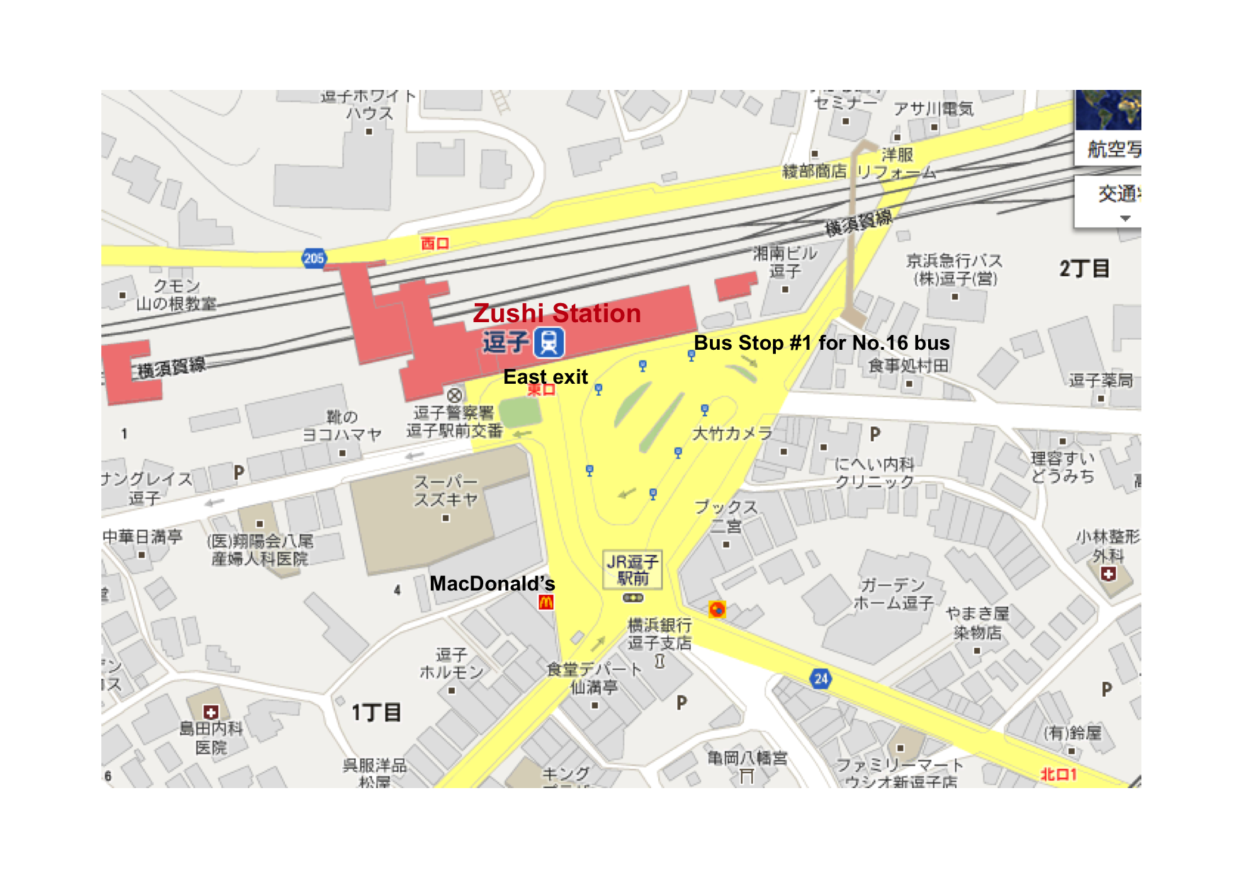 Map around the Zushi Station